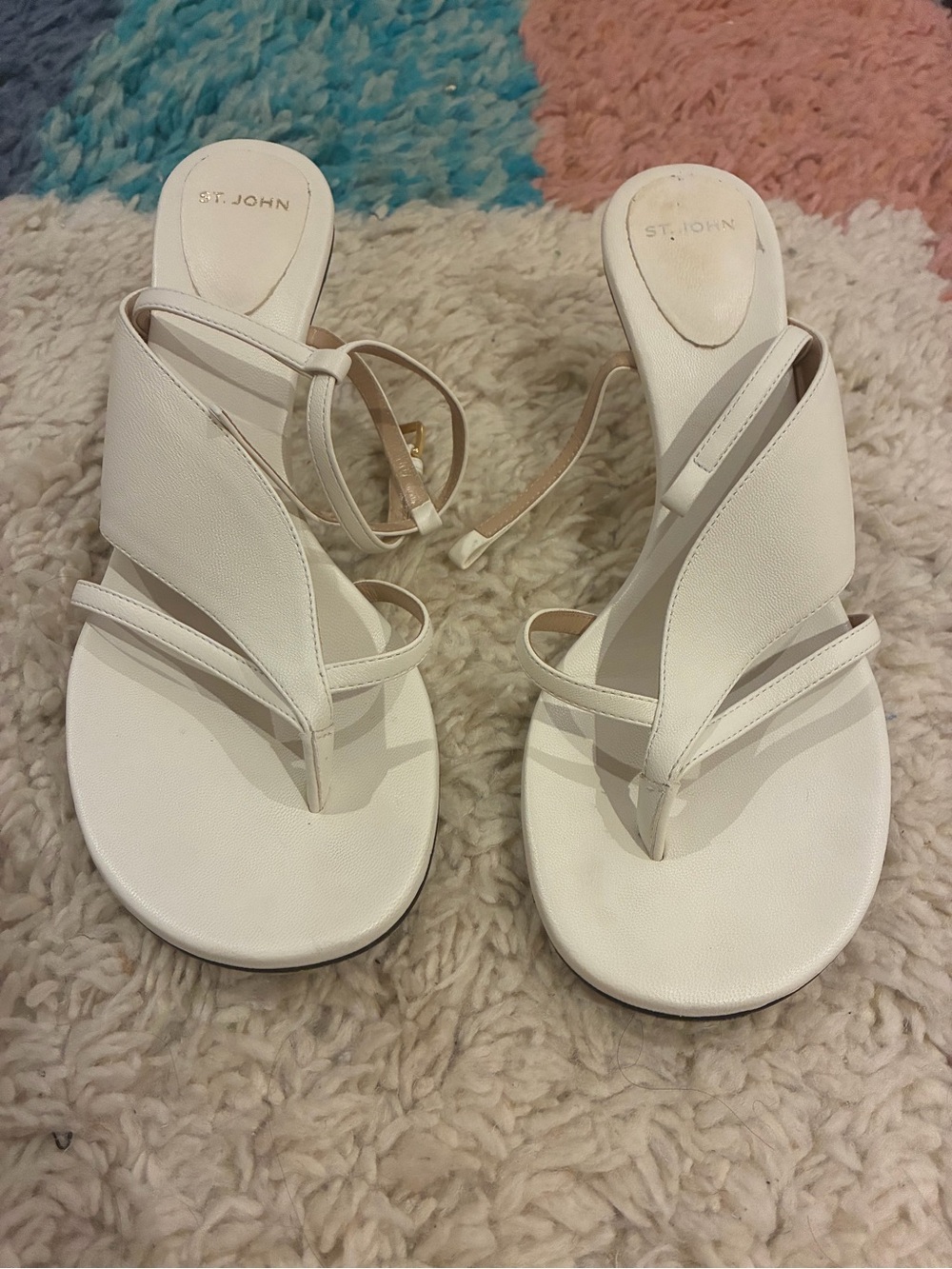 St. John White Strappy Wedge Sandals